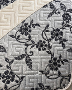 Silver grey and ivory embroidered China velvet 3-piece bedspread set — Fabric detail