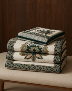 Ivory Emerald Floral Morafomey 4-Side Border Bedding Set – 4 Piece – folded product view