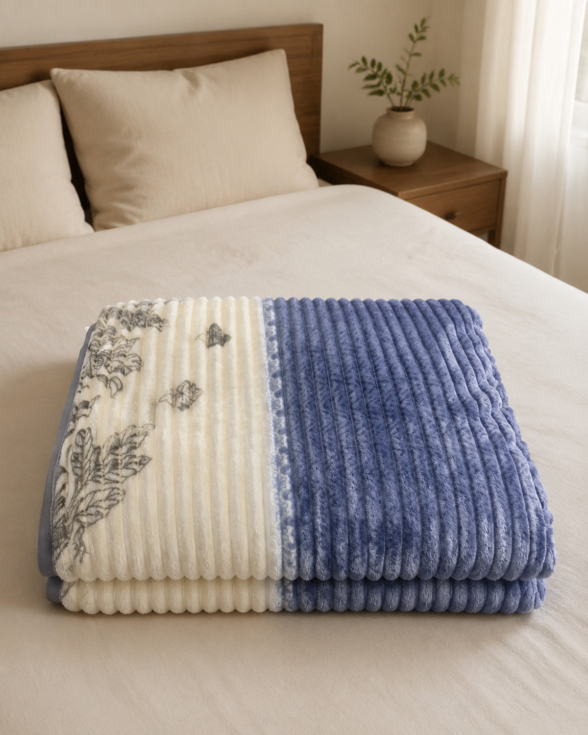 Folded blue ivory floral panel Smartchoice AC comforter