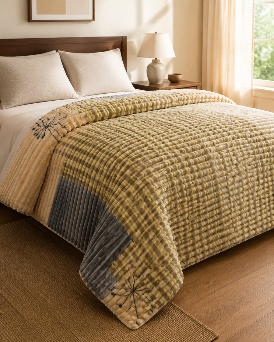 Beige gridline Smartchoice AC comforter styled on a bed