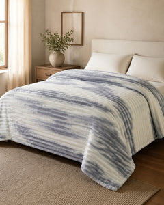 Cloud grey stripe Smartchoice AC comforter styled on a bed