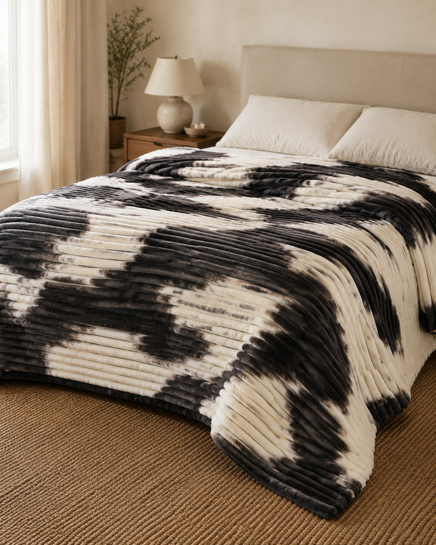 Charcoal ivory brushstripe Smartchoice AC comforter styled on a bed