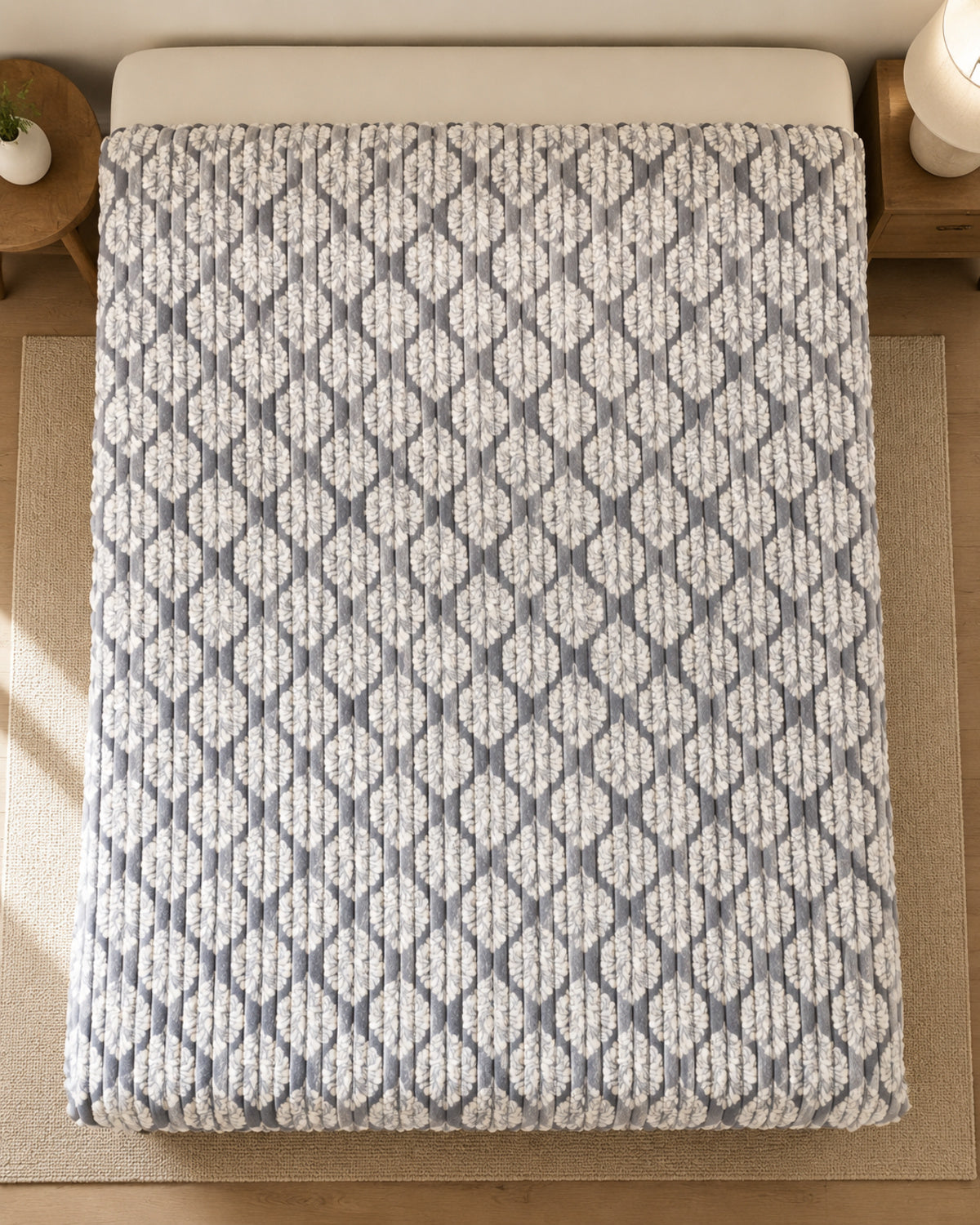 Grey Ivory Leaf Lattice Smartchoice AC Comforter overhead view