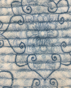 Close-up of ivory blue heart and floral line-art Smartchoice comforter fabric