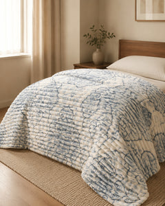 Ivory blue heartline Smartchoice AC comforter styled on a bed