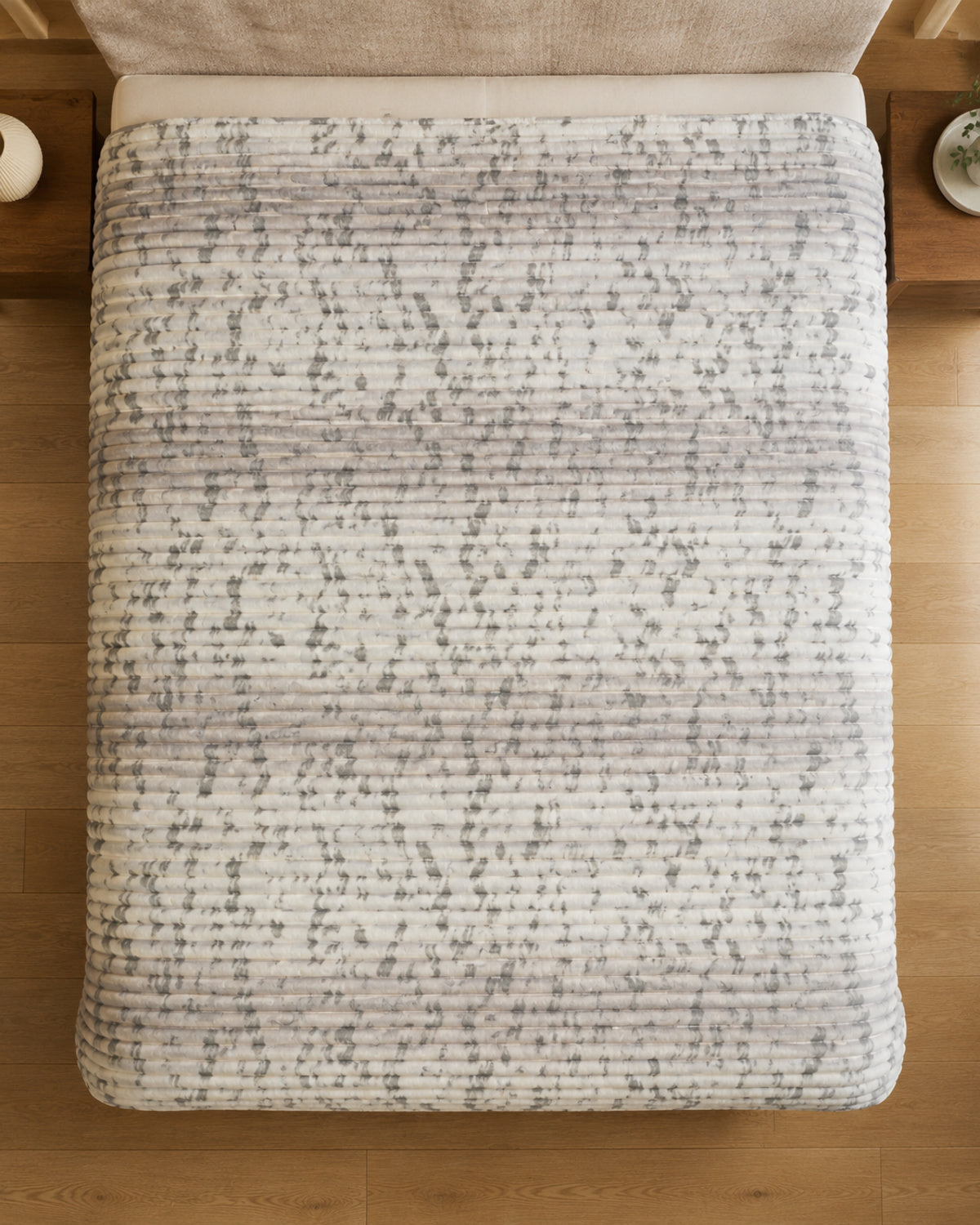 Overhead view of mist grey abstract dash Smartchoice AC comforter