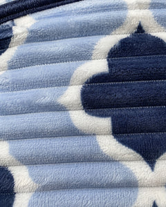 Close-up of powder blue navy ivory ribbed trellis comforter fabric