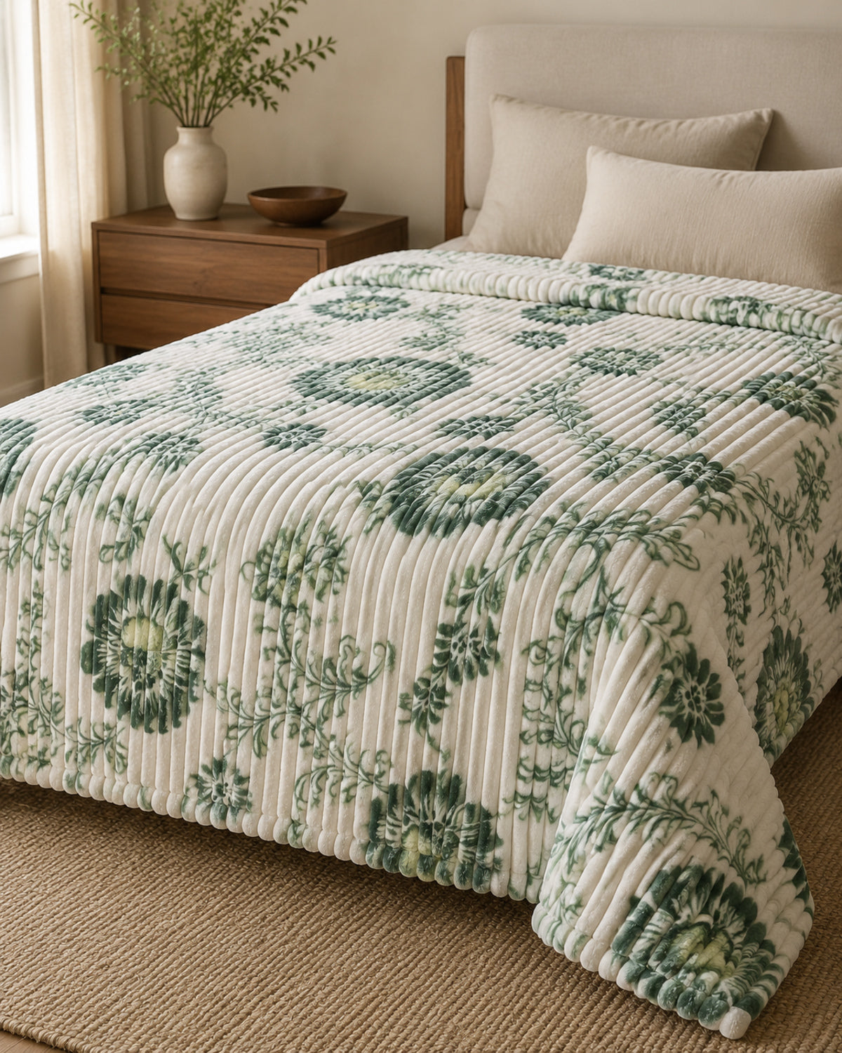 Sage Floral Smartchoice AC Comforter side-angle lifestyle view
