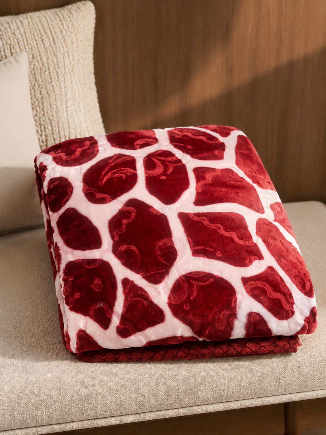 Burgundy Pebble Floral Sunshine AC Comforter – 1 Piece – folded product view