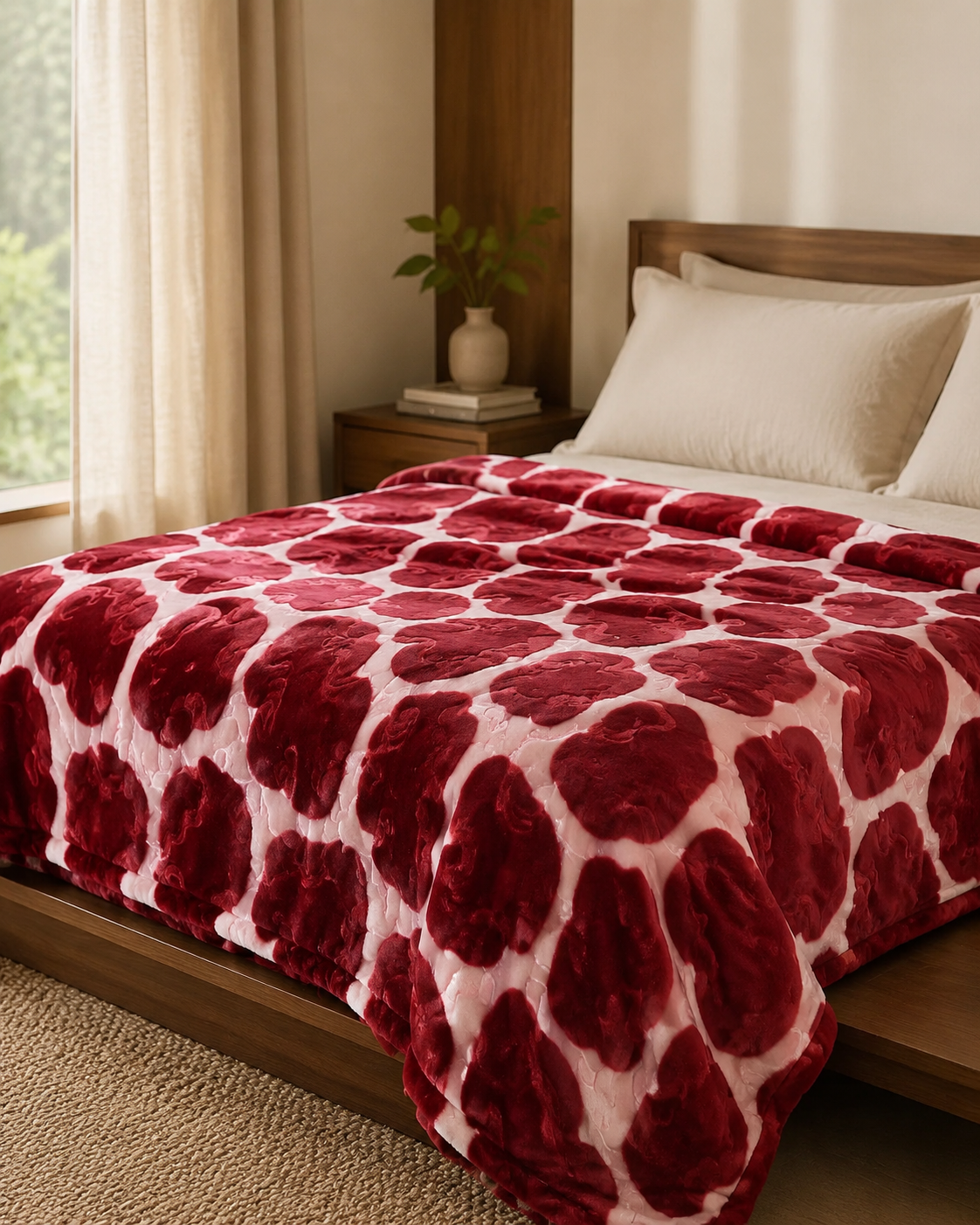 Burgundy Pebble Floral Sunshine AC Comforter – 1 Piece – side product view