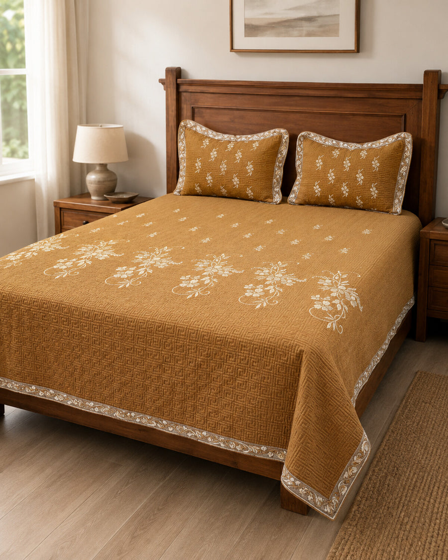 Amber Bloom Embroidered Cotton Bedspread Set – 3 Piece – hero view
