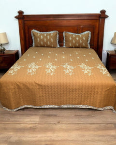 Amber Bloom Embroidered Cotton Bedspread Set – 3 Piece – room view