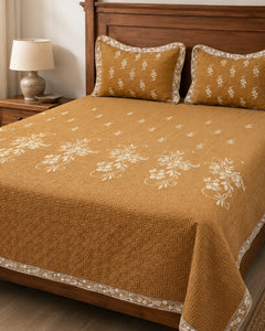 Amber Bloom Embroidered Cotton Bedspread Set – 3 Piece – pattern detail