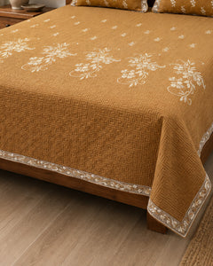 Amber Bloom Embroidered Cotton Bedspread Set – 3 Piece – border and fabric detail