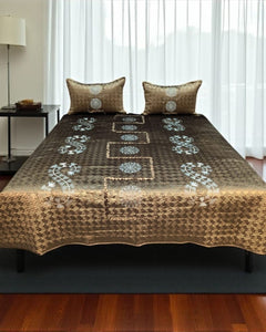 Bronze Medallion Embroidered Velvet Bedspread Set – 3 Piece – room view
