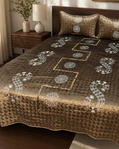 Bronze Medallion Embroidered Velvet Bedspread Set – 3 Piece – pattern detail
