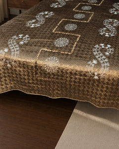 Bronze Medallion Embroidered Velvet Bedspread Set – 3 Piece – border and fabric detail