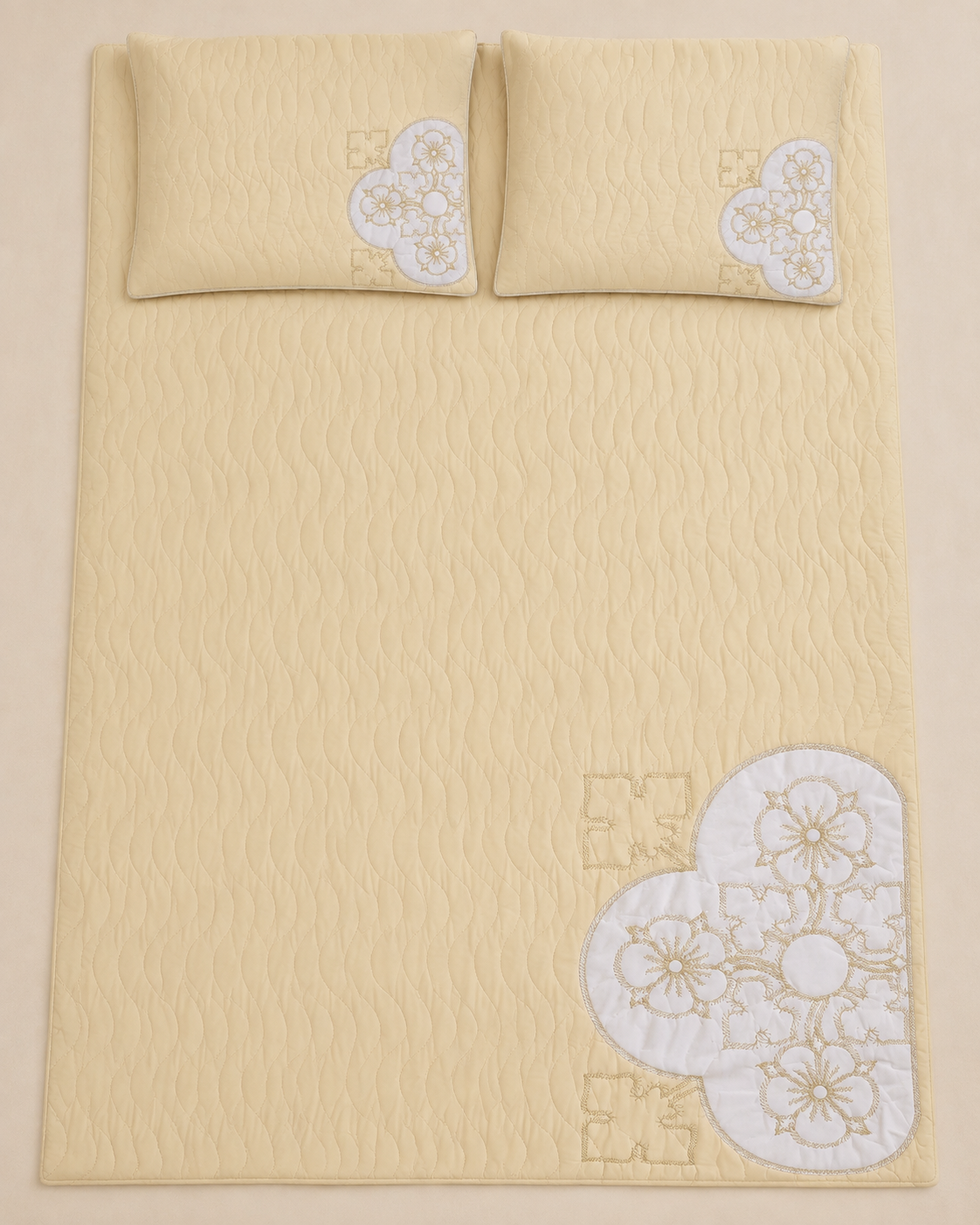 Buttercream Clover China Cotton Bedspread Set – 3 Piece – overhead view