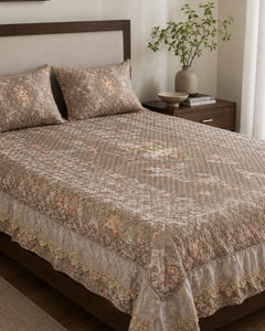 Champagne Garden Printed Silk Bedspread Set – 3 Piece – pattern detail