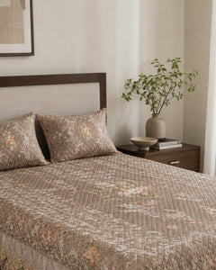 Champagne Garden Printed Silk Bedspread Set – 3 Piece – pillow detail