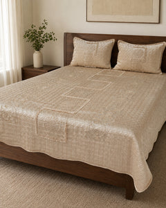 Champagne Lattice Embroidered Velvet Bedspread Set – 3 Piece – hero view