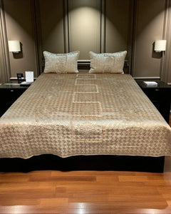 Champagne Lattice Embroidered Velvet Bedspread Set – 3 Piece – room view