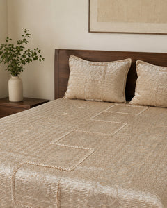 Champagne Lattice Embroidered Velvet Bedspread Set – 3 Piece – pillow detail