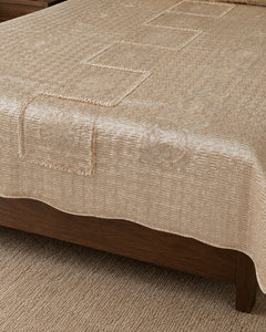 Champagne Lattice Embroidered Velvet Bedspread Set – 3 Piece – border and fabric detail