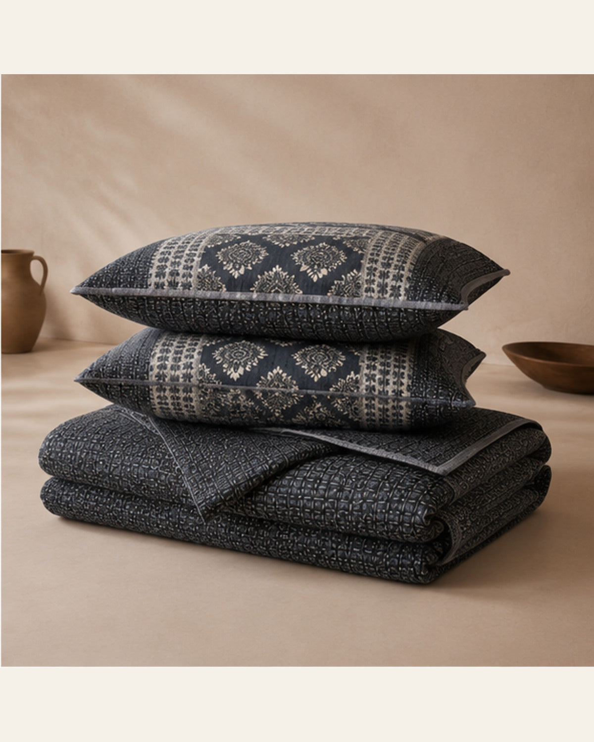 BIN-VJ-DIA-CHARCOAL bedding folded set