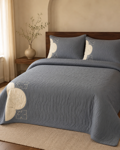 Cool Grey Clover China Cotton Bedspread Set – 3 Piece – lifestyle hero