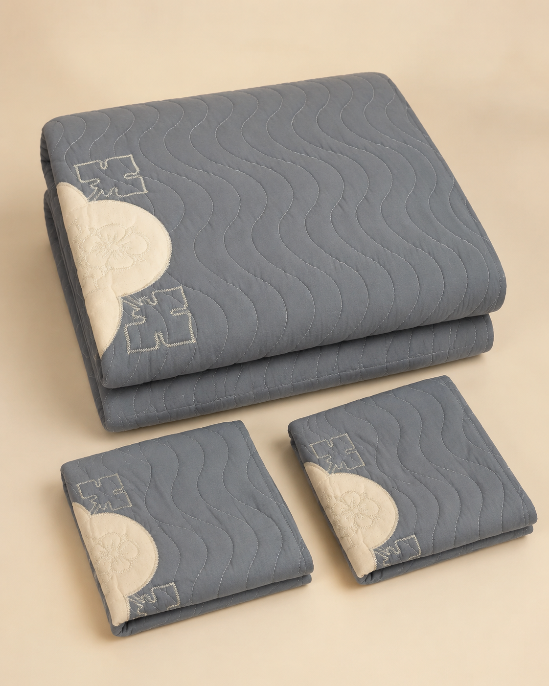 Cool Grey Clover China Cotton Bedspread Set – 3 Piece – folded set
