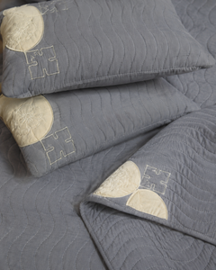 Cool Grey Clover China Cotton Bedspread Set – 3 Piece – fabric detail