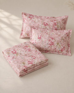 Blush Garden folded flat sheet with two matching pillow covers