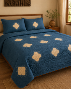 Deep Teal Clover China Cotton Bedspread Set – 3 Piece – lifestyle hero