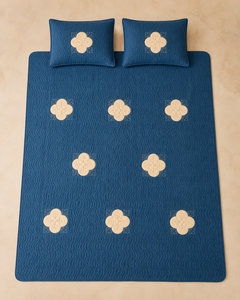 Deep Teal Clover China Cotton Bedspread Set – 3 Piece – overhead view
