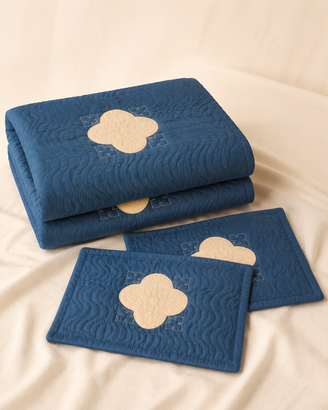 Deep Teal Clover China Cotton Bedspread Set – 3 Piece – folded set