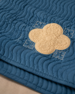 Deep Teal Clover China Cotton Bedspread Set – 3 Piece – fabric and applique detail