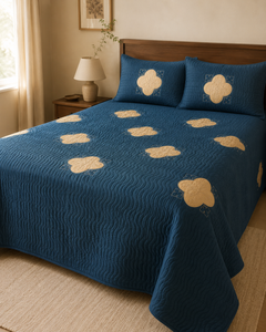 Deep Teal Clover China Cotton Bedspread Set – 3 Piece – side-angle lifestyle