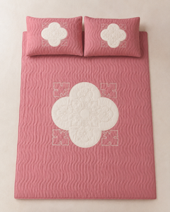 Dusty Rose Clover China Cotton Bedspread Set – 3 Piece – overhead view