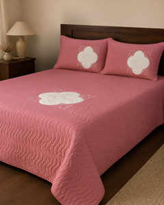 Dusty Rose Clover China Cotton Bedspread Set – 3 Piece – side-angle lifestyle