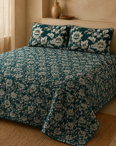 Emerald floral velvet jacquard 4 piece King bedsheet set
