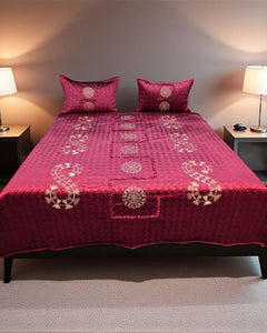 Garnet Royale Embroidered Velvet Bedspread Set – 3 Piece – room view