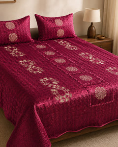 Garnet Royale Embroidered Velvet Bedspread Set – 3 Piece – pattern detail