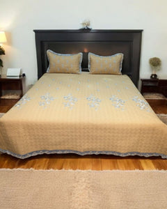 Golden Meadow Embroidered Cotton Bedspread Set – 3 Piece – room view