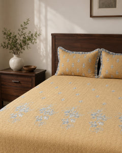 Golden Meadow Embroidered Cotton Bedspread Set – 3 Piece – pillow detail