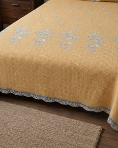 Golden Meadow Embroidered Cotton Bedspread Set – 3 Piece – border and fabric detail
