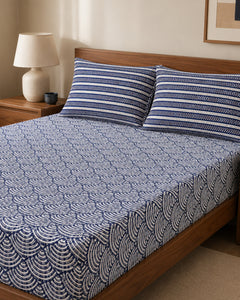 Indigo Wave Cotton Bedsheet Set – 3 Piece – room view