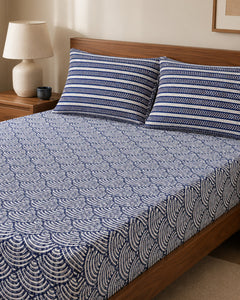 Indigo Wave Cotton Bedsheet Set – 3 Piece – pattern detail