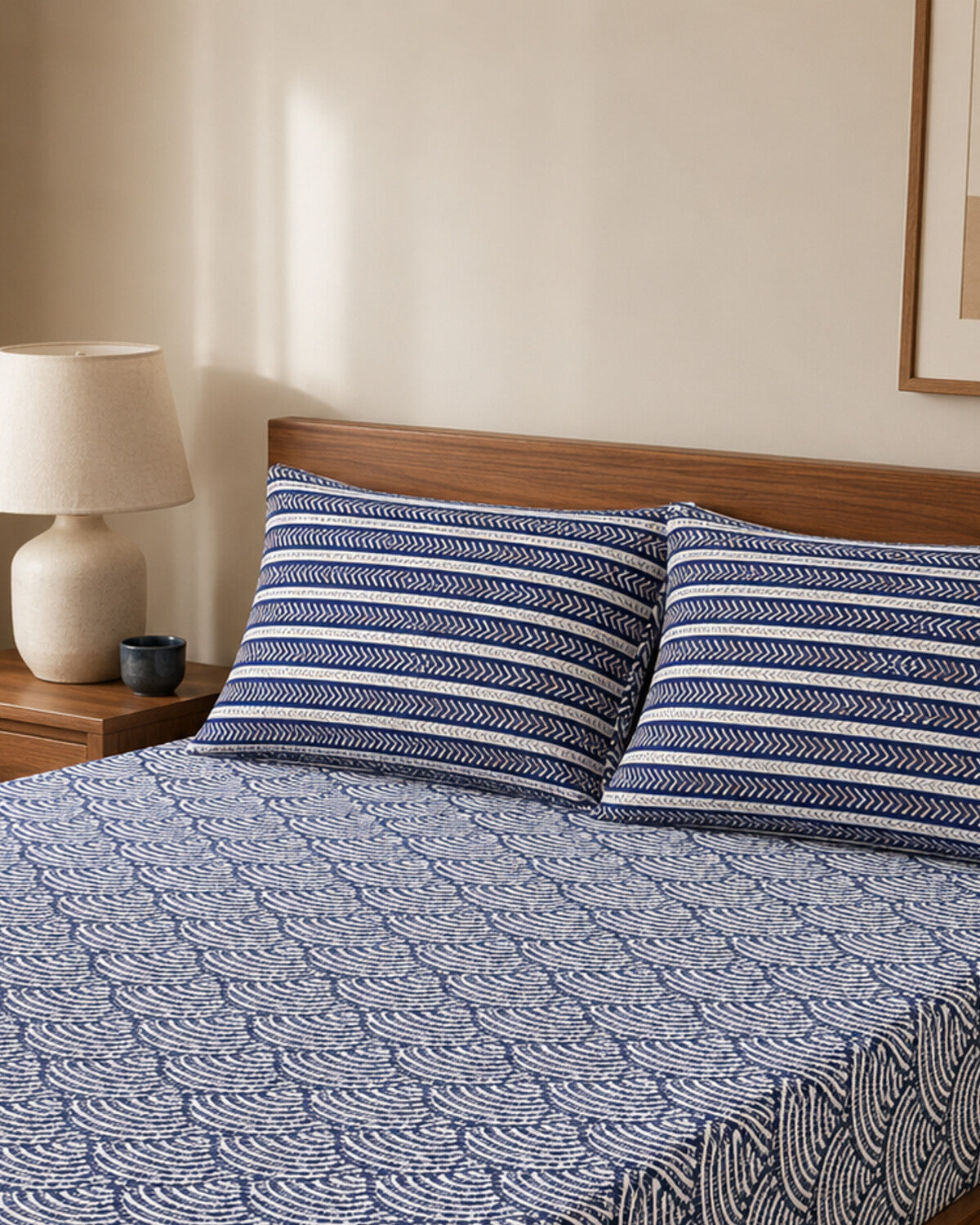 Indigo Wave Cotton Bedsheet Set – 3 Piece – pillow detail