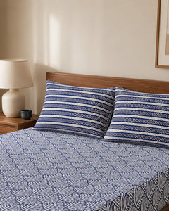 Indigo Wave Cotton Bedsheet Set – 3 Piece – pillow detail